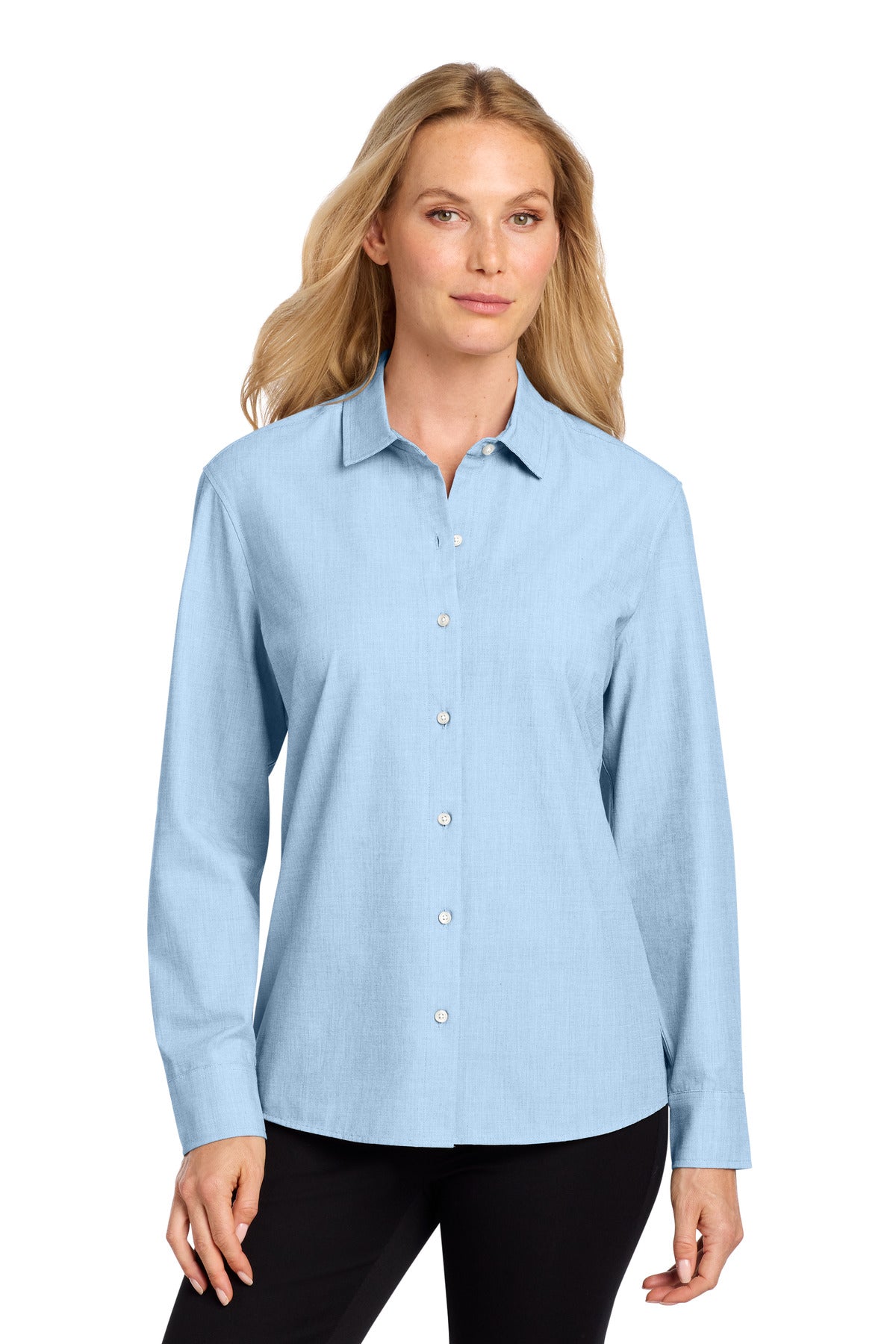 Mercer+Mettle® Women's Long Sleeve Stretch Woven Shirt MM2001 - Air Blue End On End - 2XL