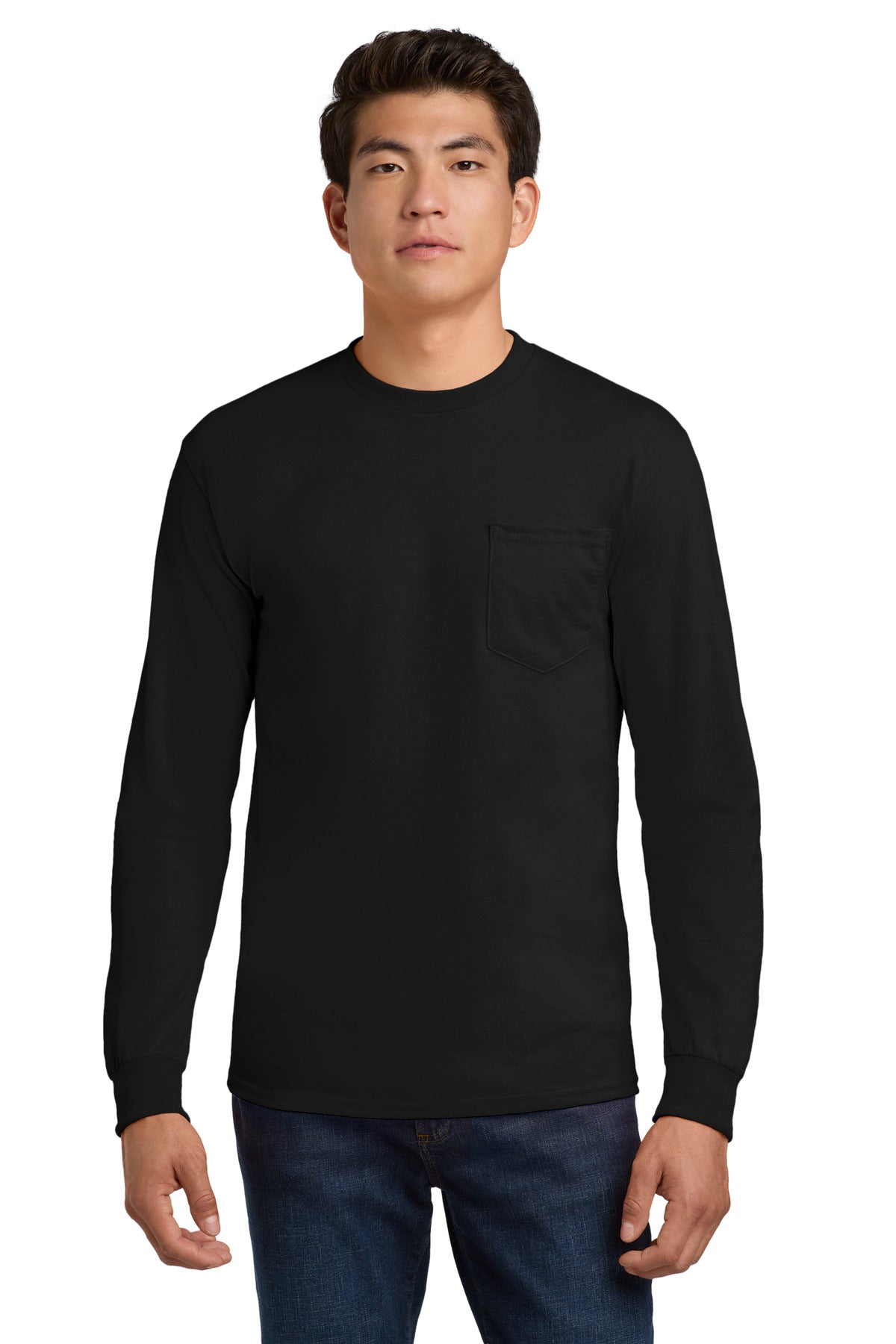 Gildan® - Ultra Cotton® 100% US Cotton Long Sleeve T-Shirt with Pocket.  2410 - Black - 2XL