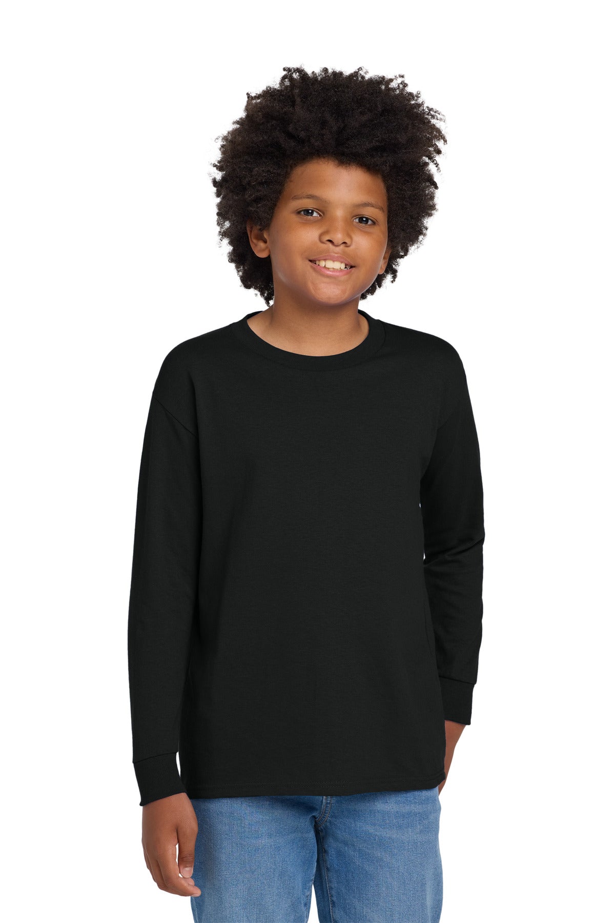 Gildan® Youth Heavy Cotton 100% Cotton Long Sleeve T-Shirt. 5400B - Black - XS