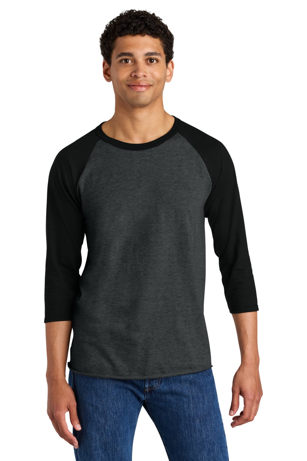 Jerzees® Unisex Premium Blend Combed Ring Spun 3/4-Sleeve Raglan 560R - Black Ink Heather/ Black Ink - 2XL