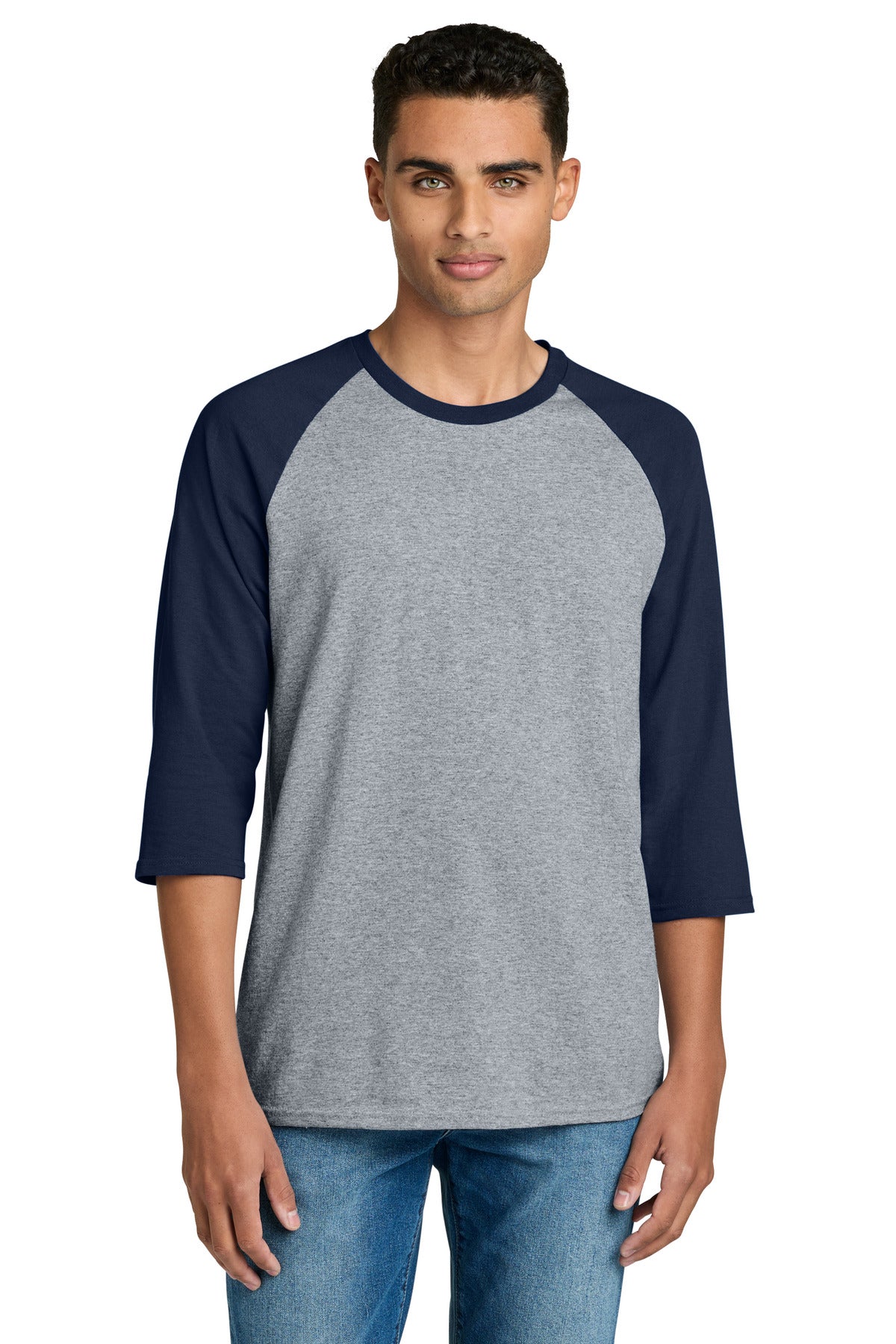 Gildan® Heavy Cotton™ 3/4-Sleeve Raglan T-Shirt. 5700 - Sport Grey Trim Navy - 2XL