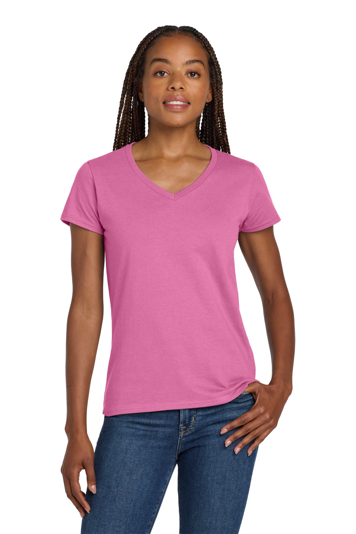 Gildan® Women's Heavy Cotton 100% Cotton V-Neck T-Shirt. 5V00L - Azalea - 2XL