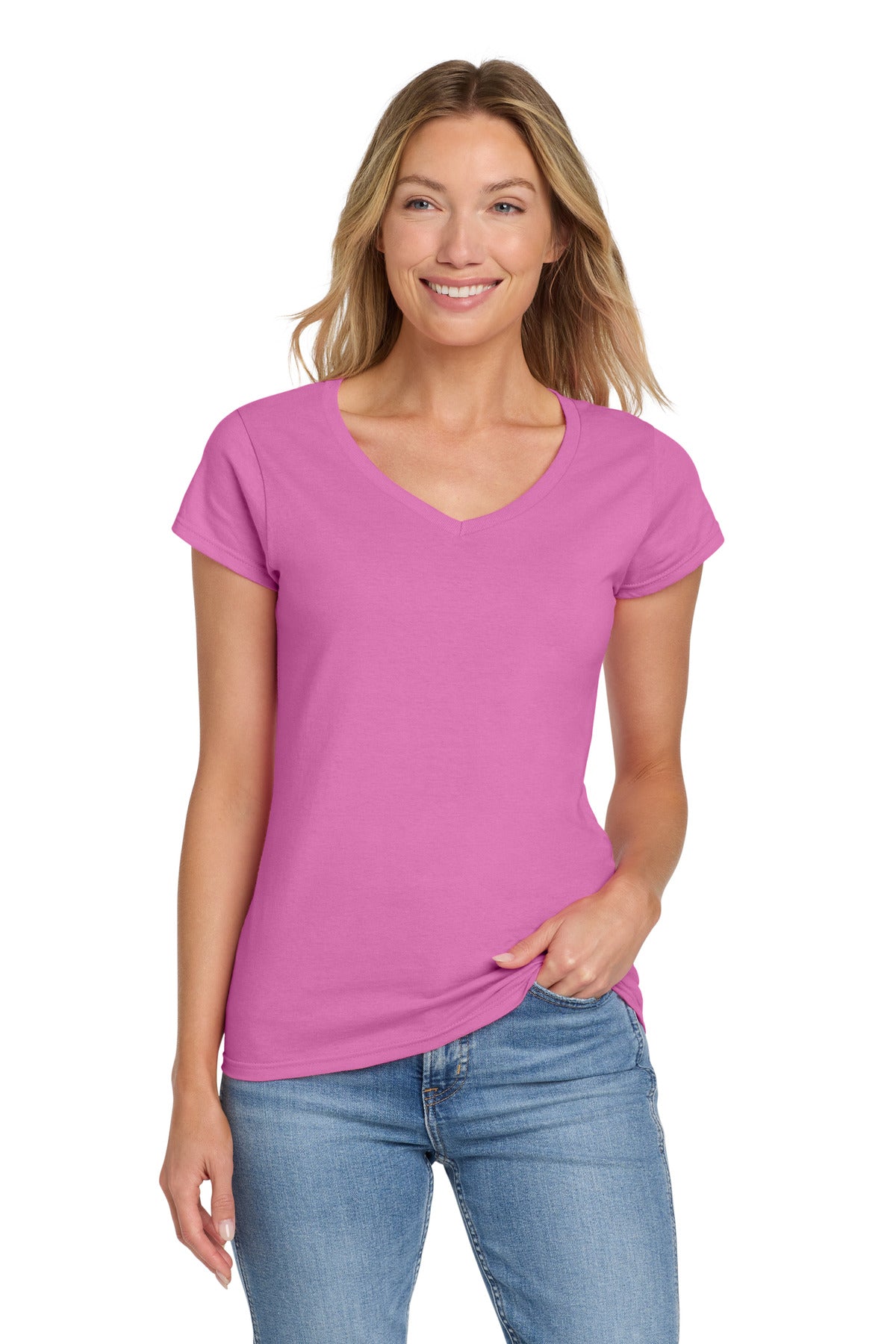 Gildan Softstyle® Women's Fit V-Neck T-Shirt. 64V00L - Azalea - 2XL