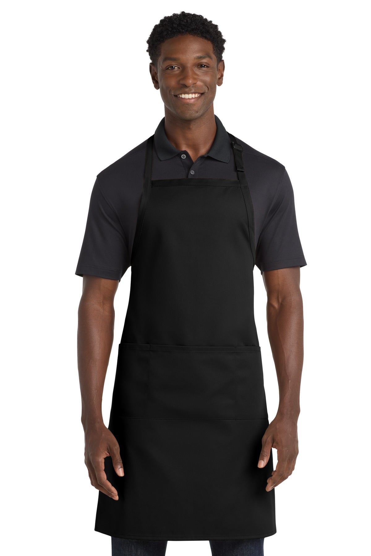 Port Authority® Easy Care Extra Long Bib Apron with Stain Release. A700 - Black - OSFA