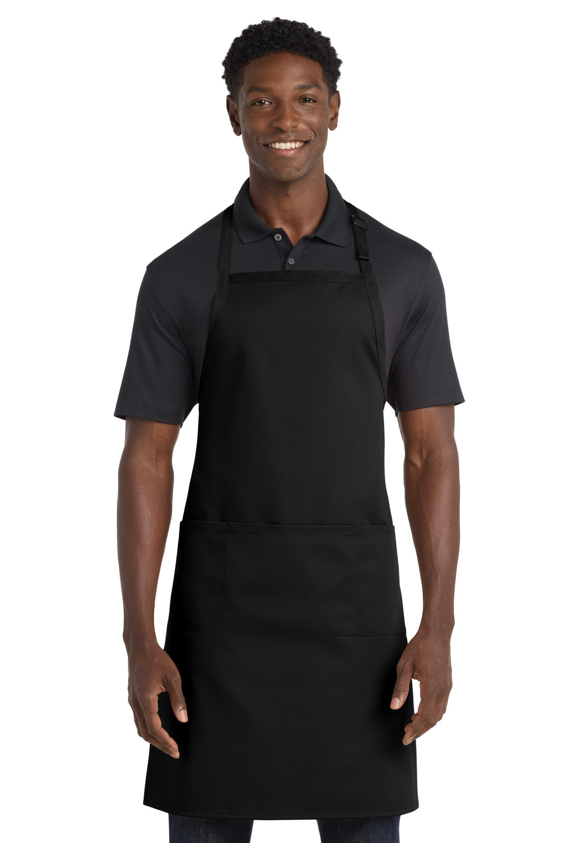 Port Authority® Easy Care Extra Long Bib Apron with Stain Release. A700 - Black - OSFA