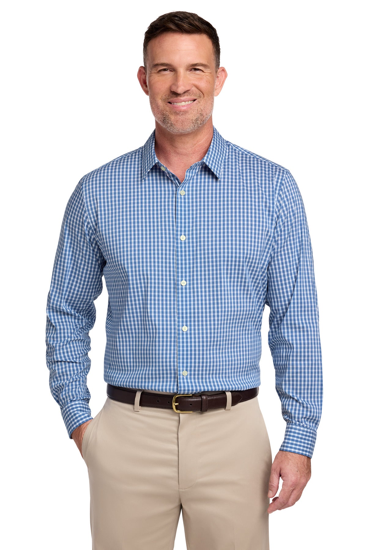 Brooks Brothers® Tech Stretch Patterned Shirt BB18006 - Charter Blue Check - 2XL