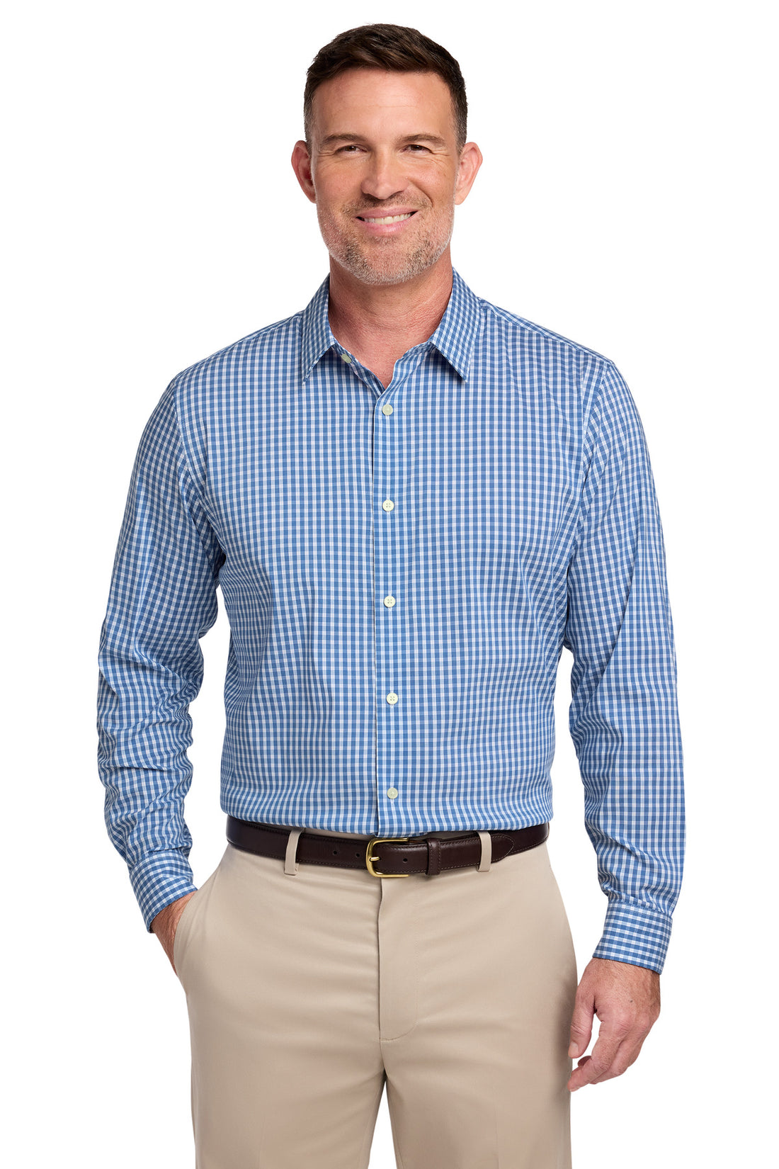 Brooks Brothers® Tech Stretch Patterned Shirt BB18006 - Charter Blue Check - 2XL