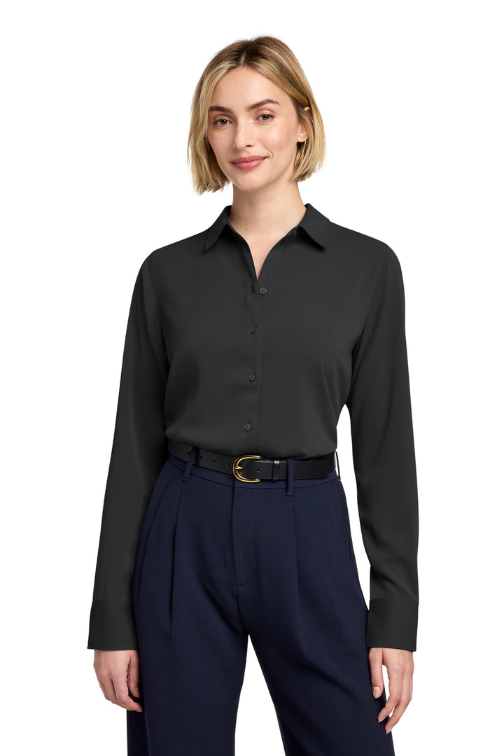 Brooks Brothers® Women's Full-Button Satin Blouse BB18007 - Deep Black - 2XL