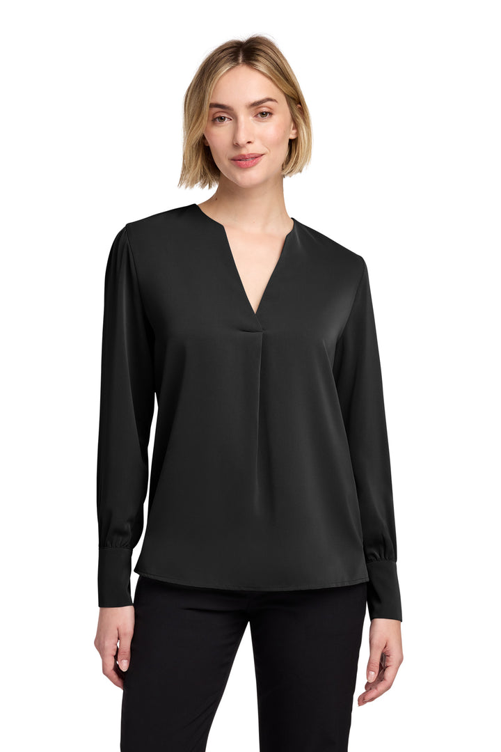 Brooks Brothers® Women's Open-Neck Satin Blouse BB18009 - Deep Black - 2XL