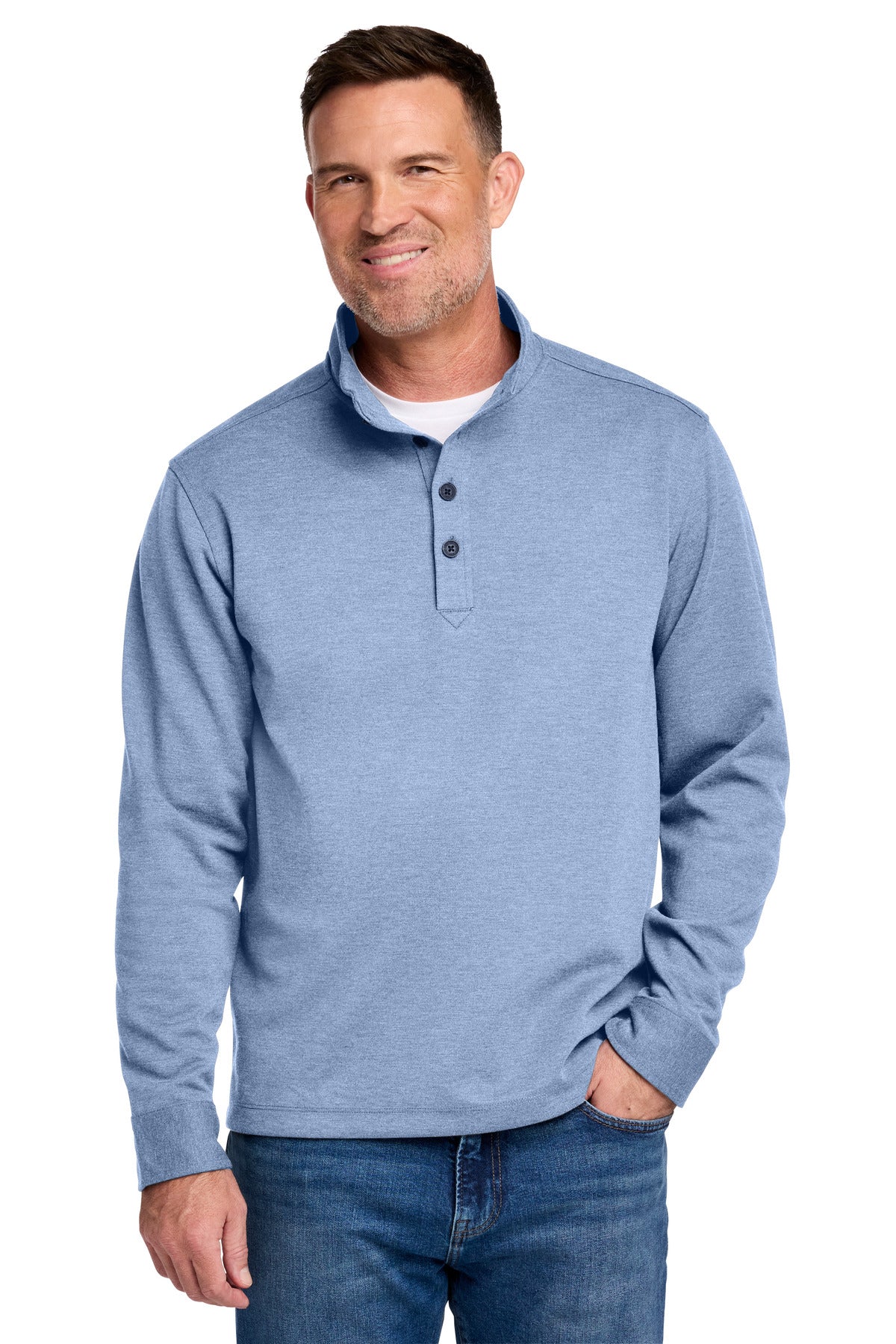 Brooks Brothers® Mid-Layer Stretch 1/2-Button BB18202 - Aegean Blue Heather - 2XL