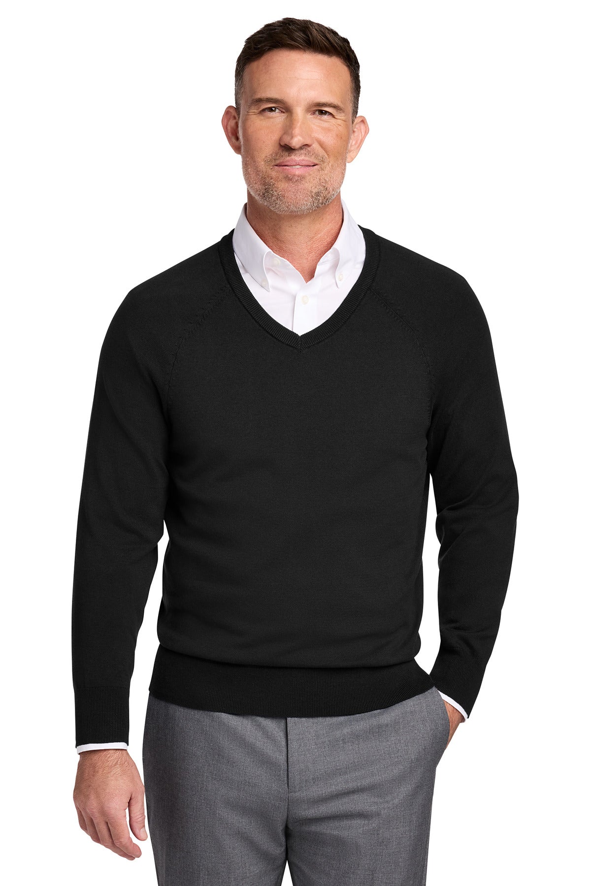 Brooks Brothers® Cotton Stretch V-Neck Sweater BB18400 - Deep Black - 2XL