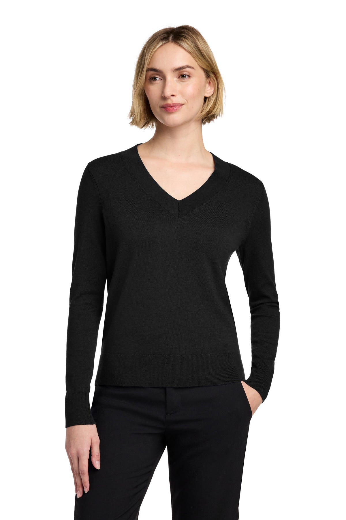 Brooks Brothers® Women's Cotton Stretch V-Neck Sweater BB18401 - Deep Black - 2XL