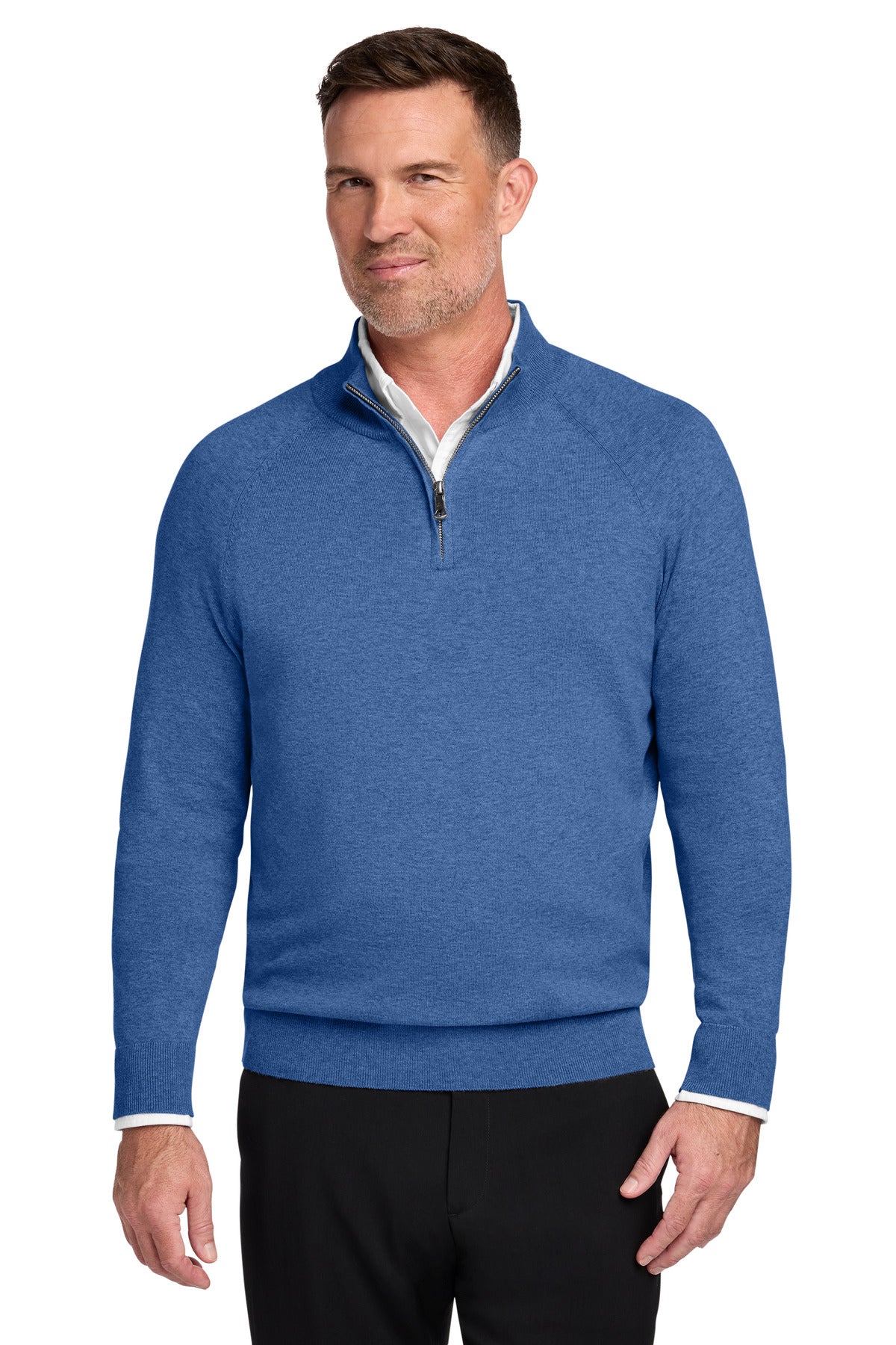 Brooks Brothers® Cotton Stretch 1/4-Zip Sweater BB18402 - Charter Blue Heather - 2XL