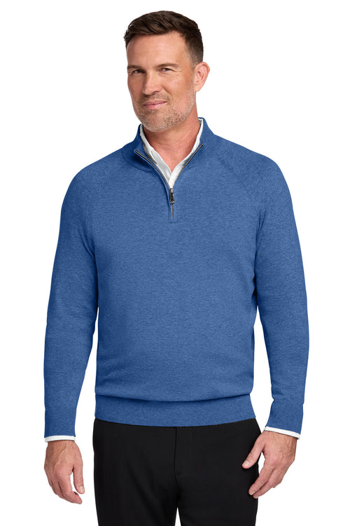 Brooks Brothers® Cotton Stretch 1/4-Zip Sweater BB18402 - Charter Blue Heather - 2XL