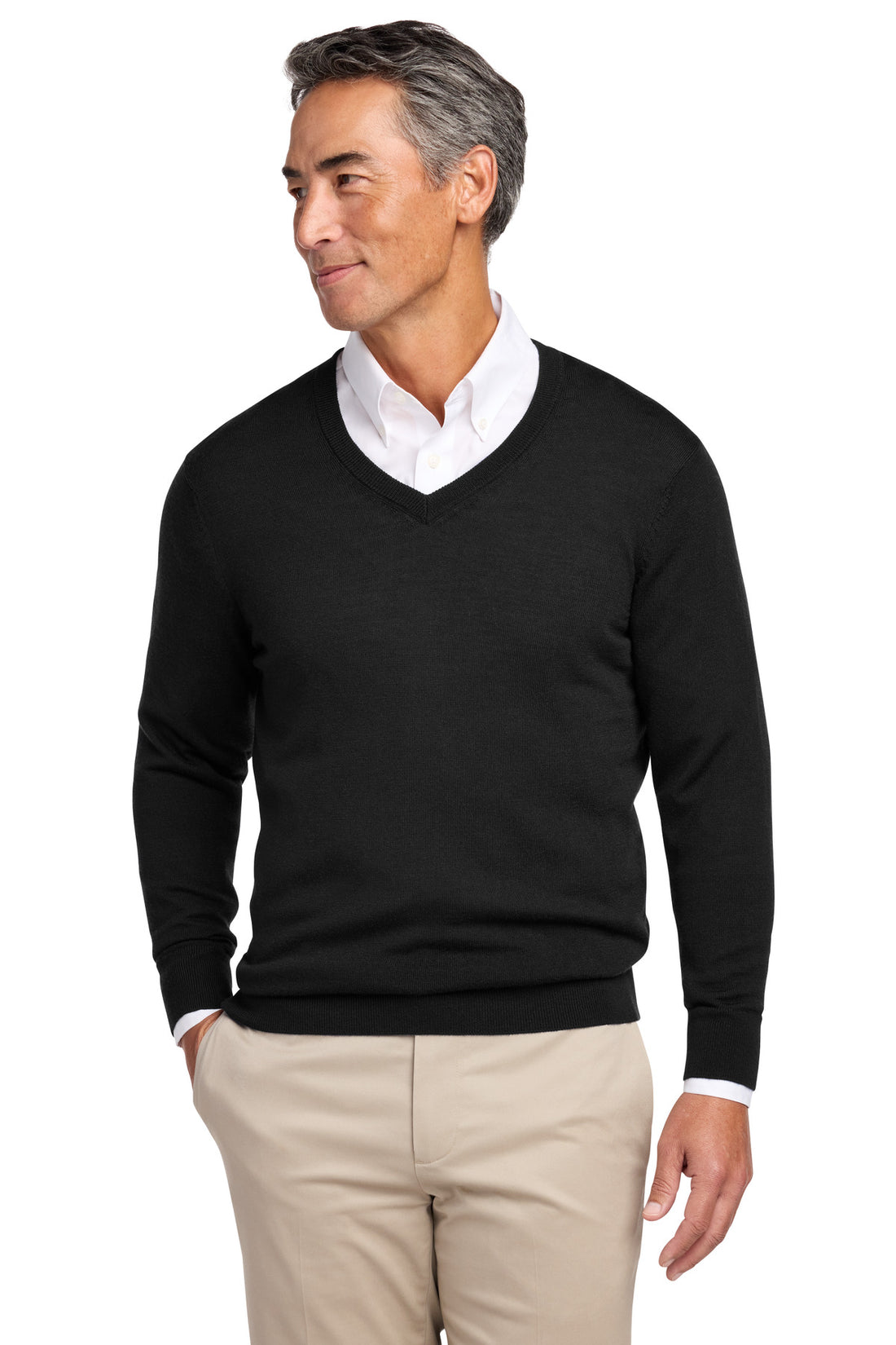 Brooks Brothers® Washable Merino V-Neck Sweater BB18410 - Deep Black - 2XL