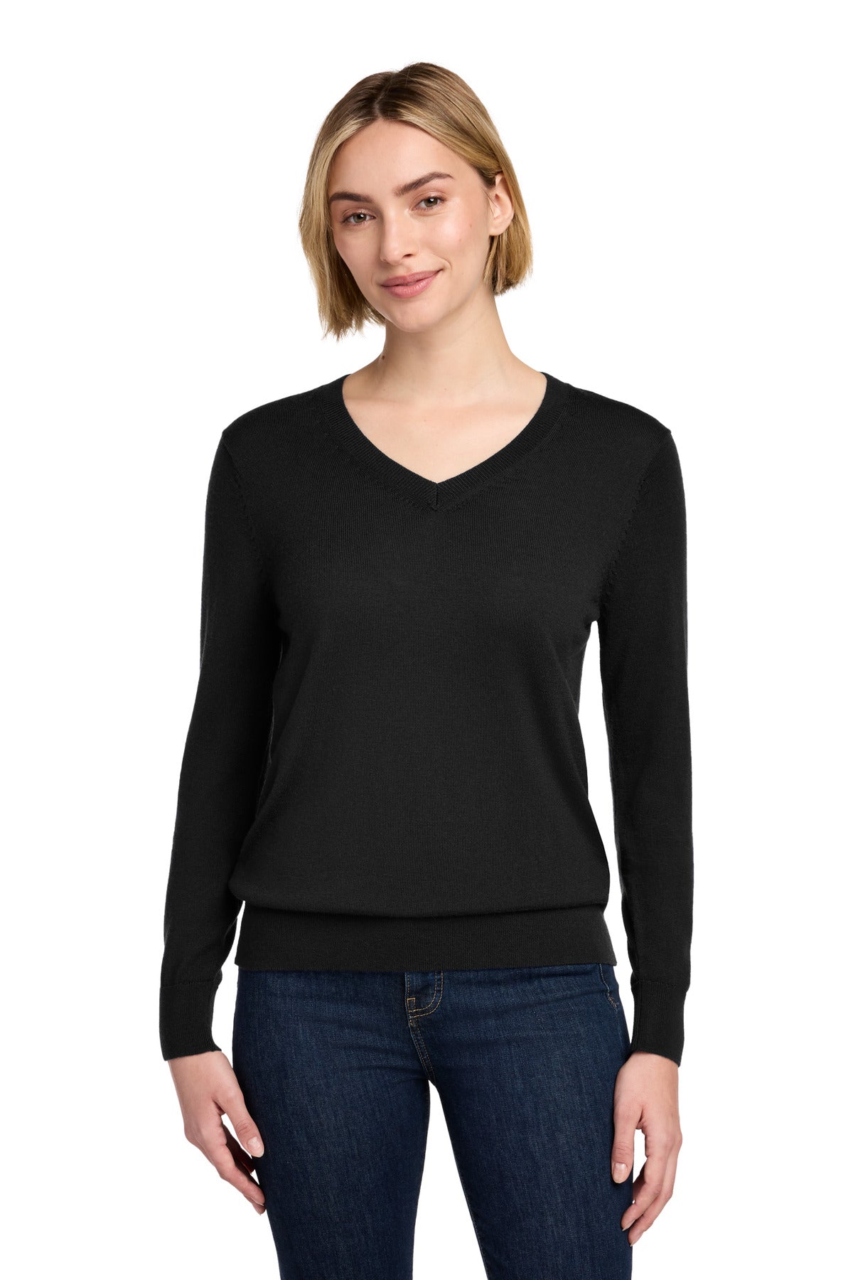 Brooks Brothers® Women's Washable Merino V-Neck Sweater BB18411 - Deep Black - 2XL