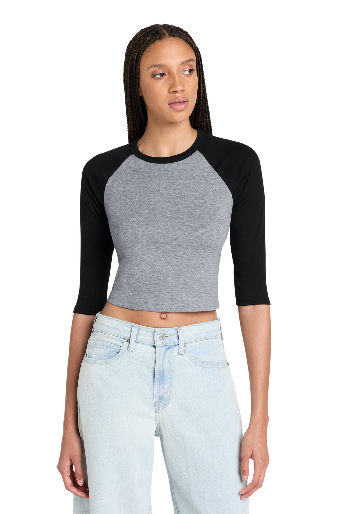 BELLA+CANVAS® Women's Micro Rib 3/4 Raglan Baby Tee BC1200 - Athletic Heather/ Black - 2XL