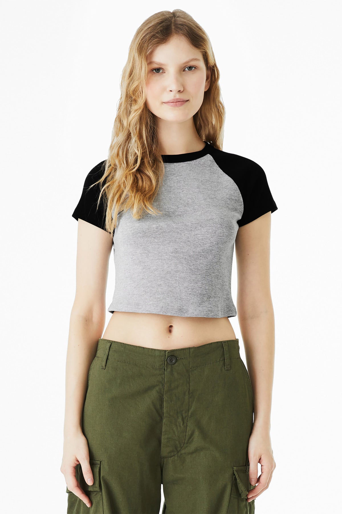 BELLA+CANVAS® Women's Micro Rib Raglan Baby Tee BC1201 - Athletic Heather/ Black - 2XL