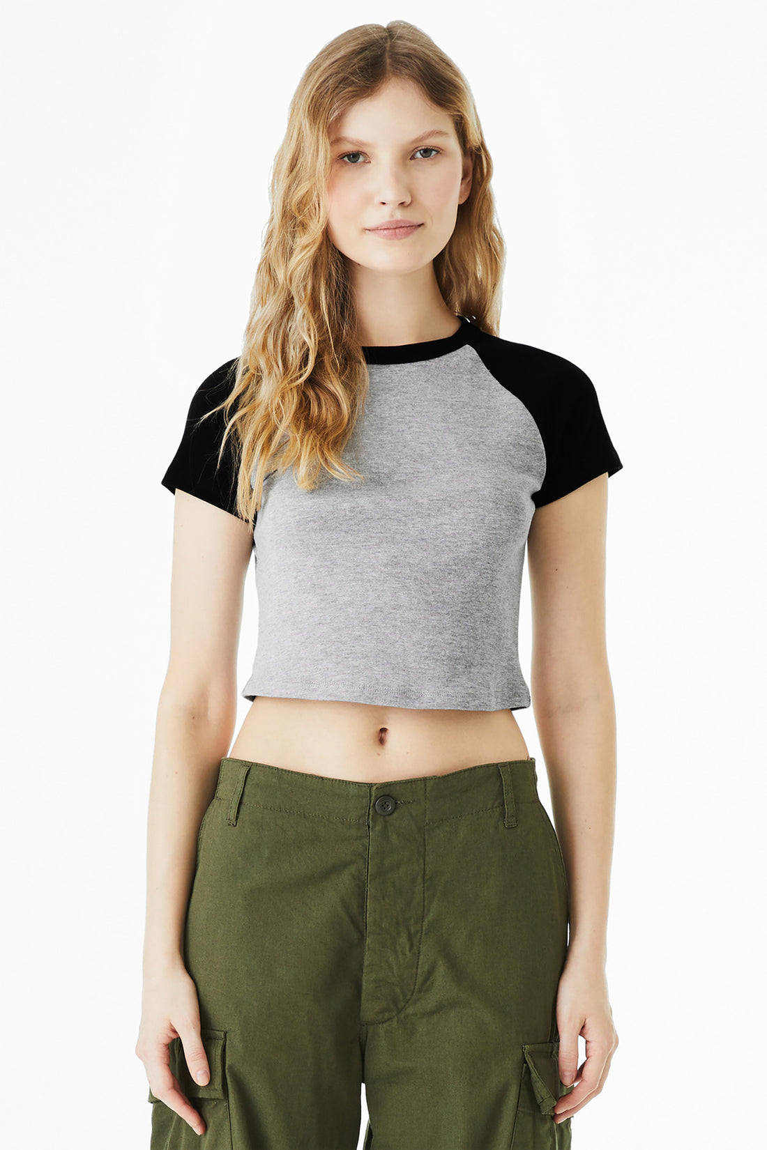 BELLA+CANVAS® Women's Micro Rib Raglan Baby Tee BC1201 - Athletic Heather/ Black - 2XL