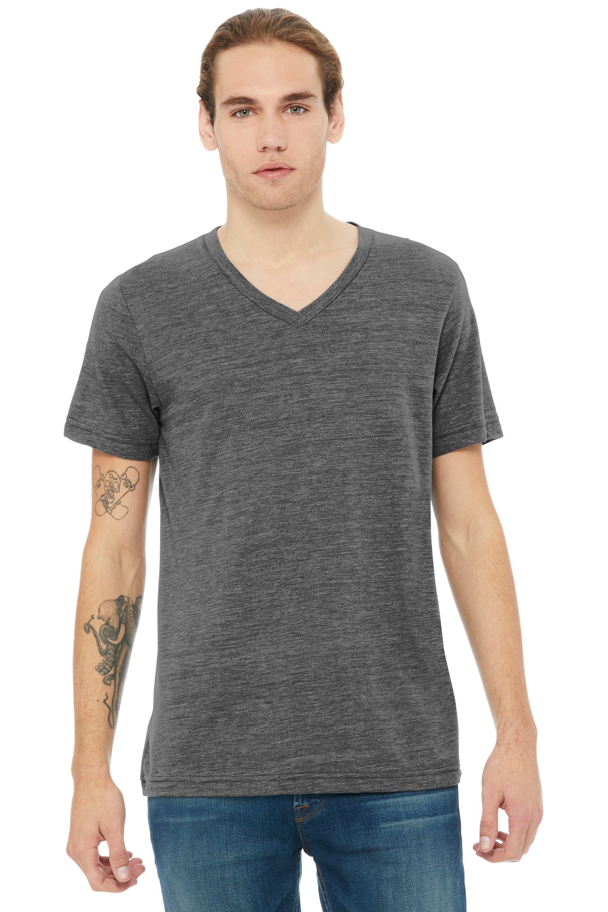 BELLA+CANVAS® Unisex Textured Jersey V-Neck Tee BC3655 - Asphalt Slub - 2XL