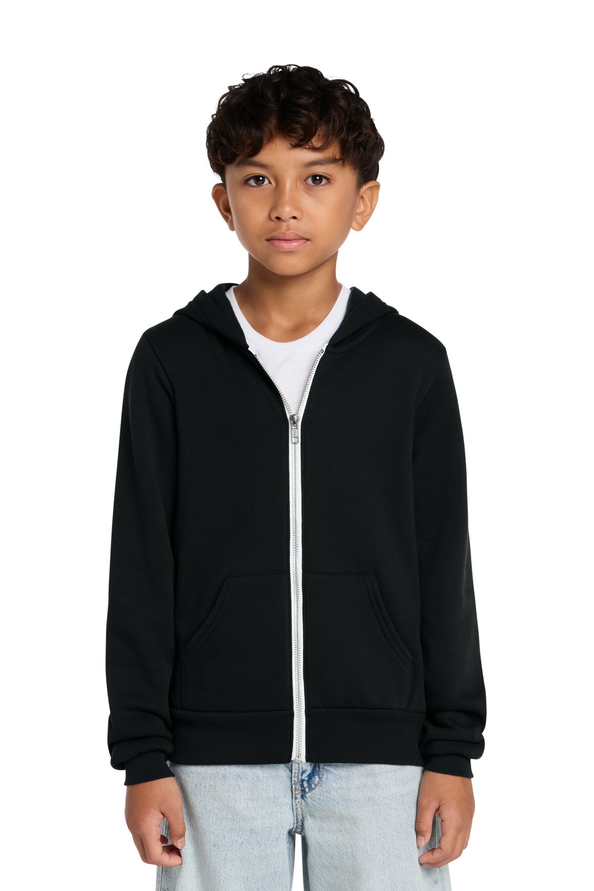 BELLA+CANVAS® Youth Sponge Fleece Full-Zip Hooded Sweatshirt BC3739Y - Black - L