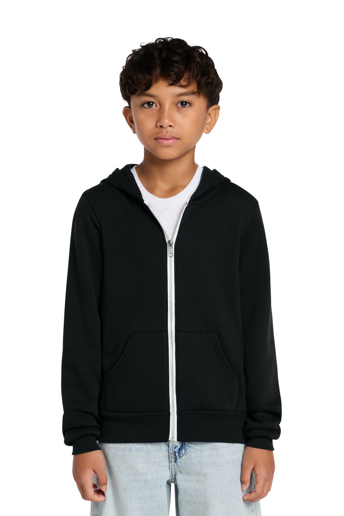 BELLA+CANVAS® Youth Sponge Fleece Full-Zip Hooded Sweatshirt BC3739Y - Black - L