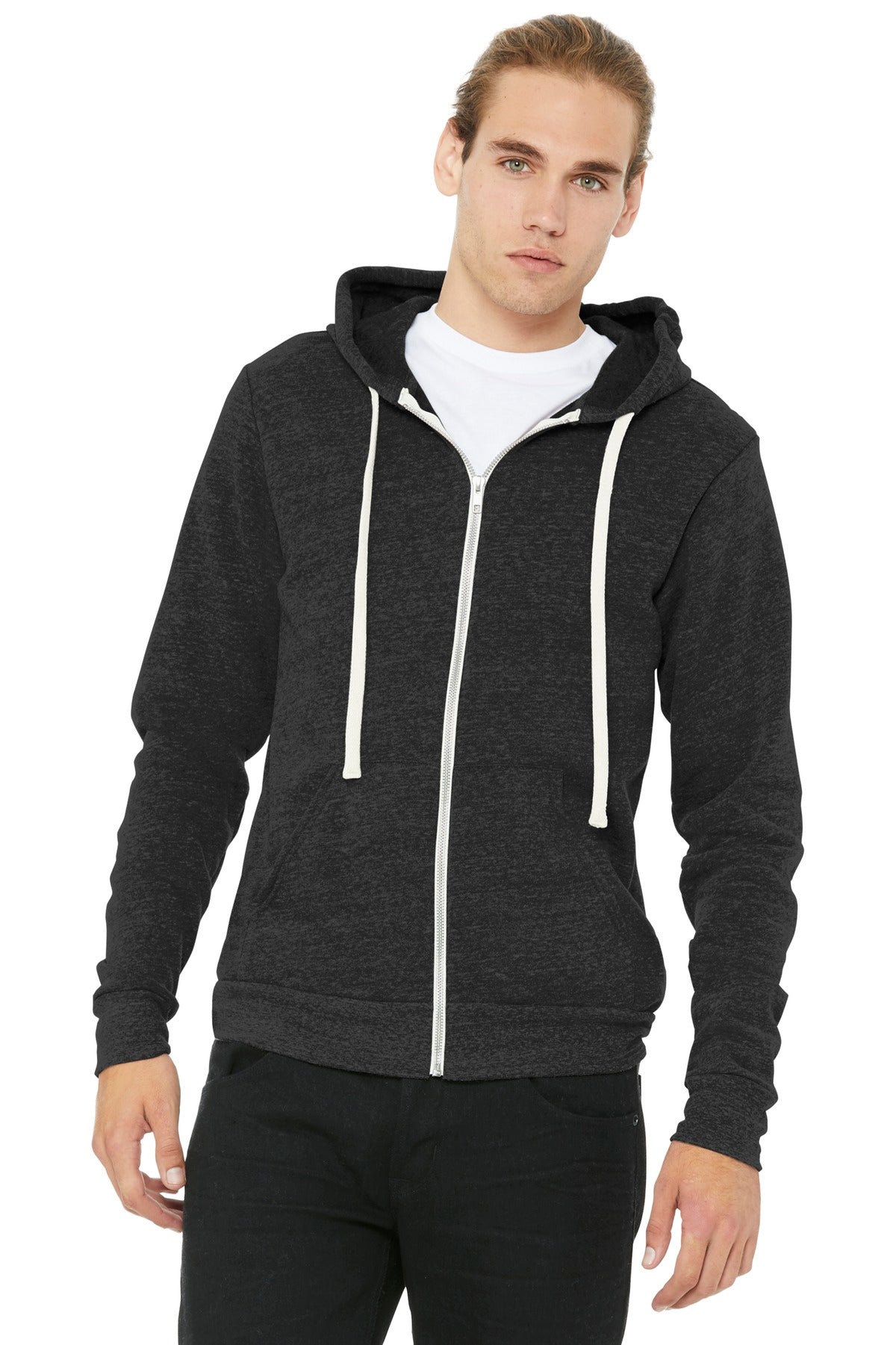 BELLA+CANVAS ® Unisex Triblend Sponge Fleece Full-Zip Hoodie. BC3909 - Charcoal-Black Triblend - 2XL
