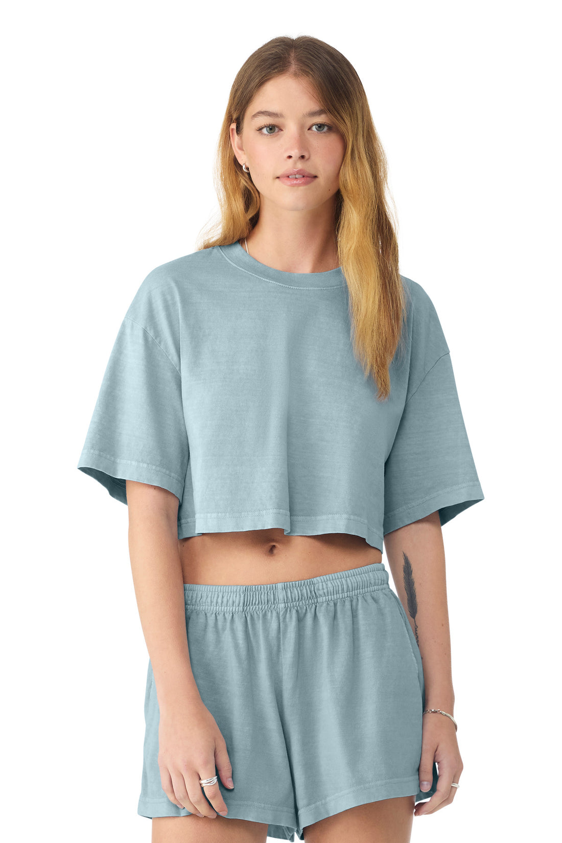 BELLA+CANVAS® Women's Heavyweight Garment-Dyed Cropped Tee BC6882GD - Light Washed Denim - 2XL