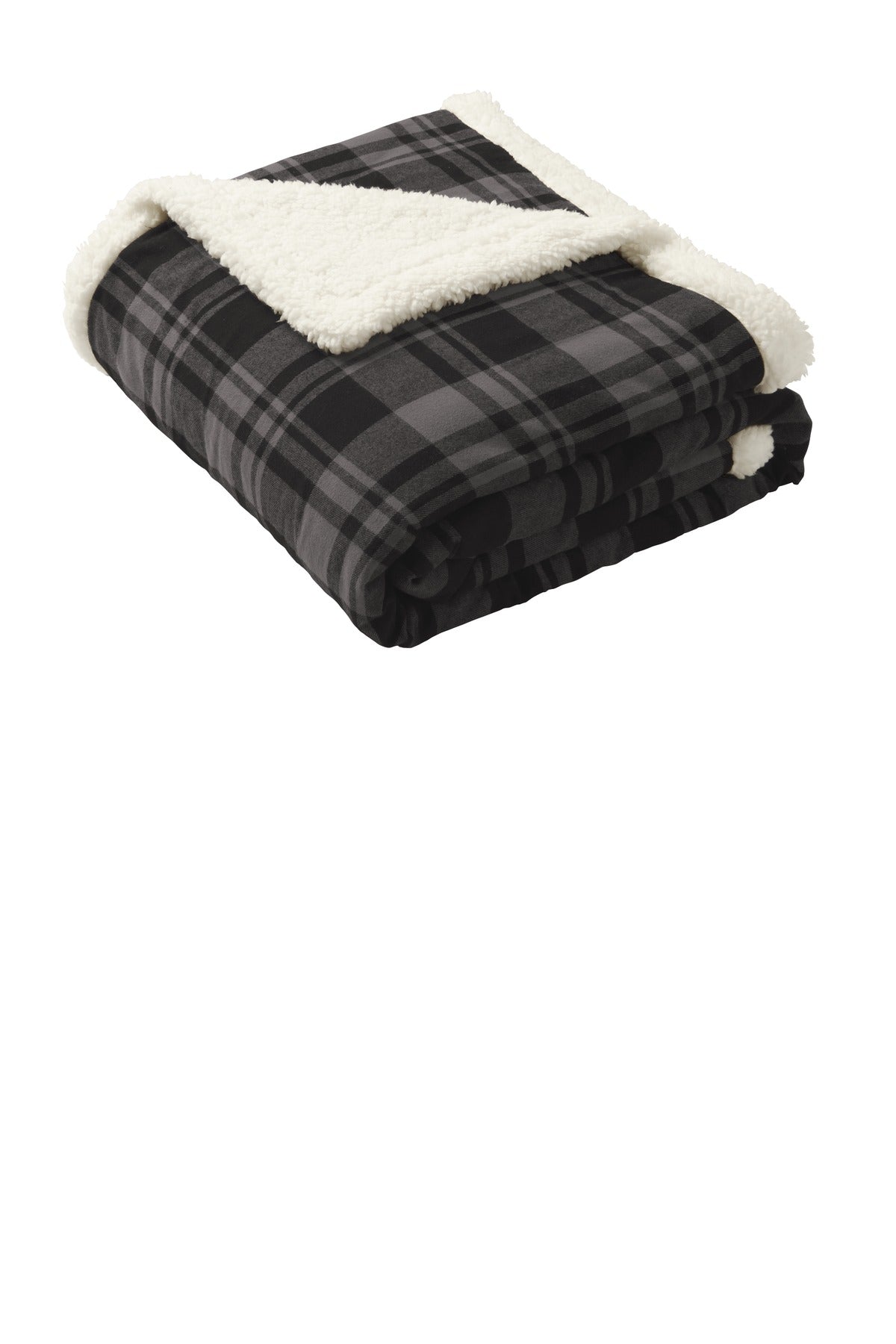 Port Authority ® Flannel Sherpa Blanket. BP43 - Black Uneven Plaid - OSFA