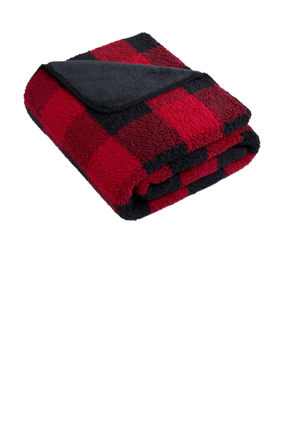 Port Authority® Double-Sided Sherpa/Plush Blanket BP48 - Black/ Red Buffalo Plaid - OSFA