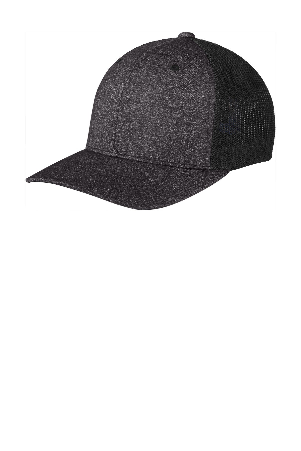 Port Authority ® Flexfit ® Melange Mesh Back Trucker Cap C302 - Black/ Dark Charcoal Heather - S/M