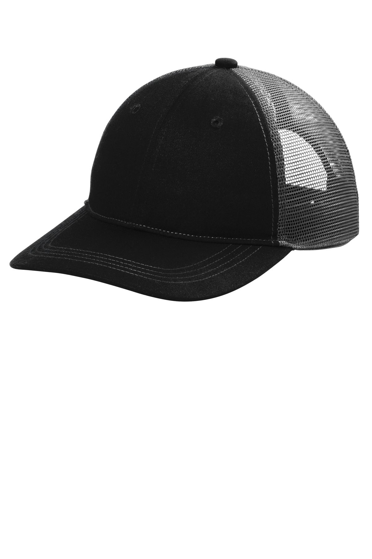 Port Authority® Unstructured Snapback Trucker Cap C409 - Black/ Grey Steel - OSFA