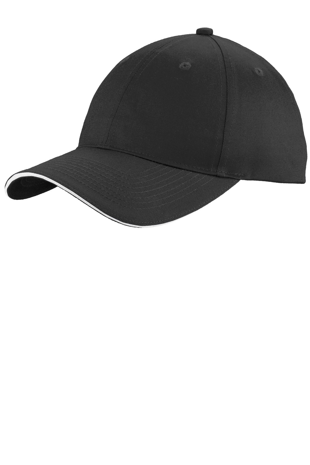 Port Authority® Unstructured Sandwich Bill Cap. C919 - Black/ White - OSFA