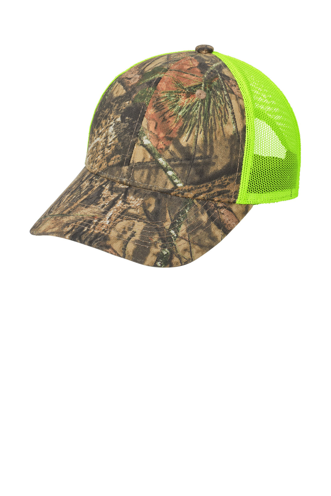 Port Authority® Structured Camouflage Mesh Back Cap. C930 - Mossy Oak Break-Up Country/ Neon Yellow - OSFA