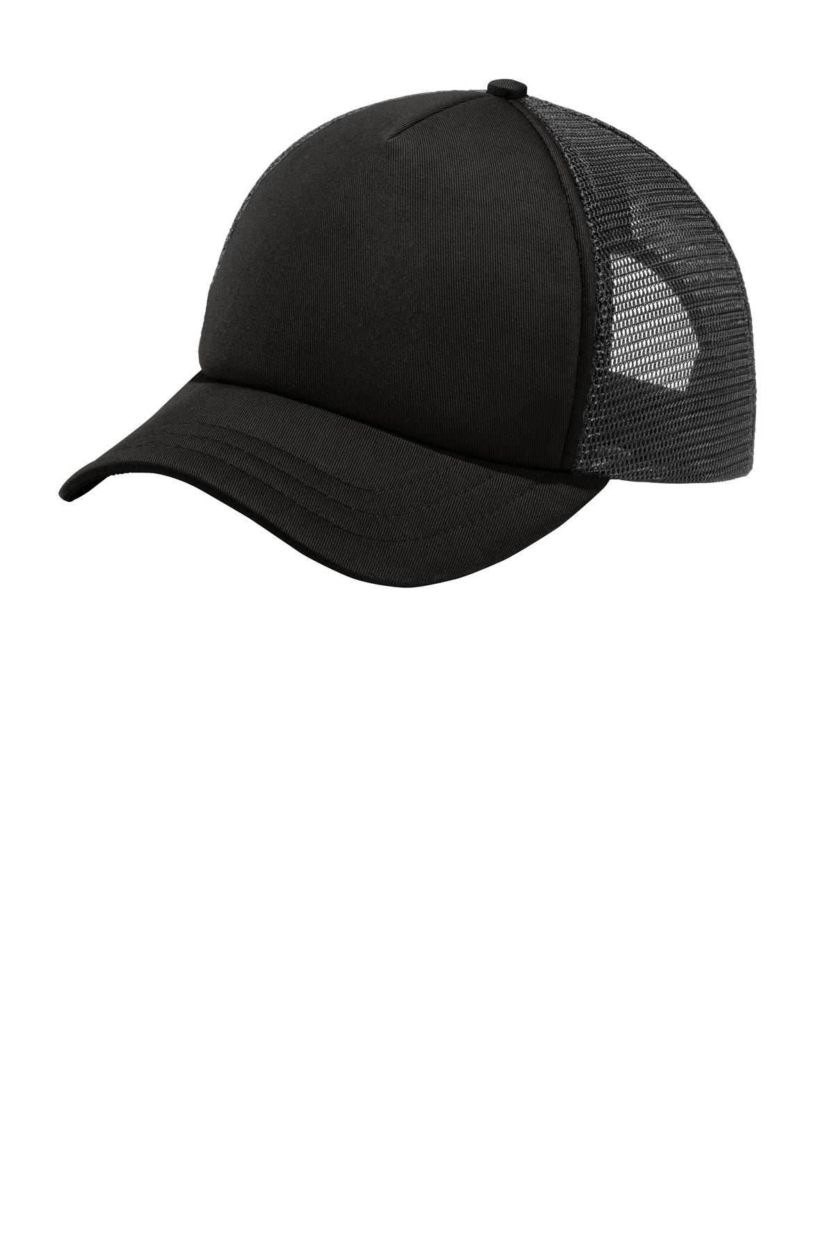 Port Authority ® 5-Panel Twill Foam Trucker Cap. C936 - Black/ Black - OSFA