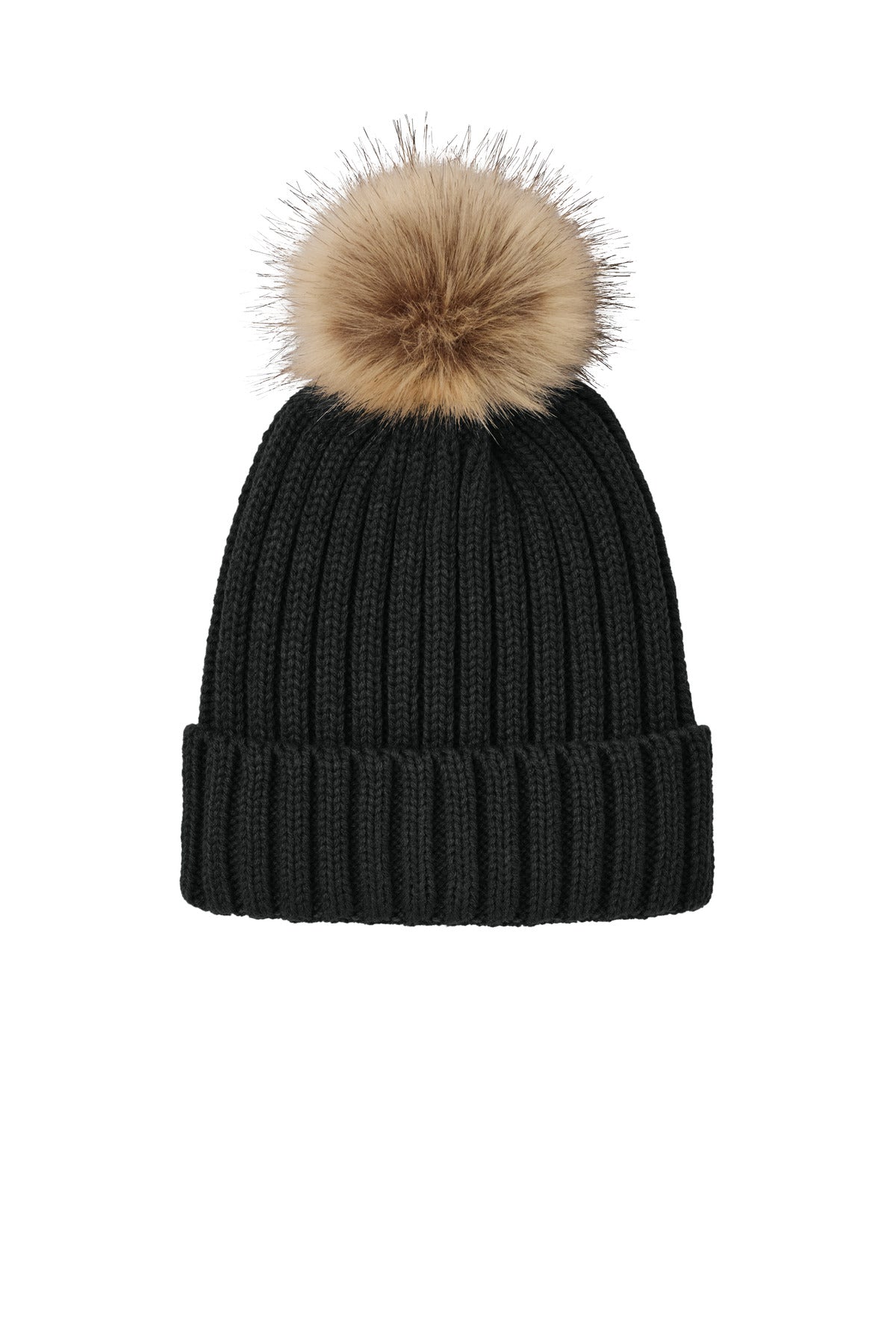 Port Authority® Faux Fur Pom Beanie C990 - Deep Black - OSFA