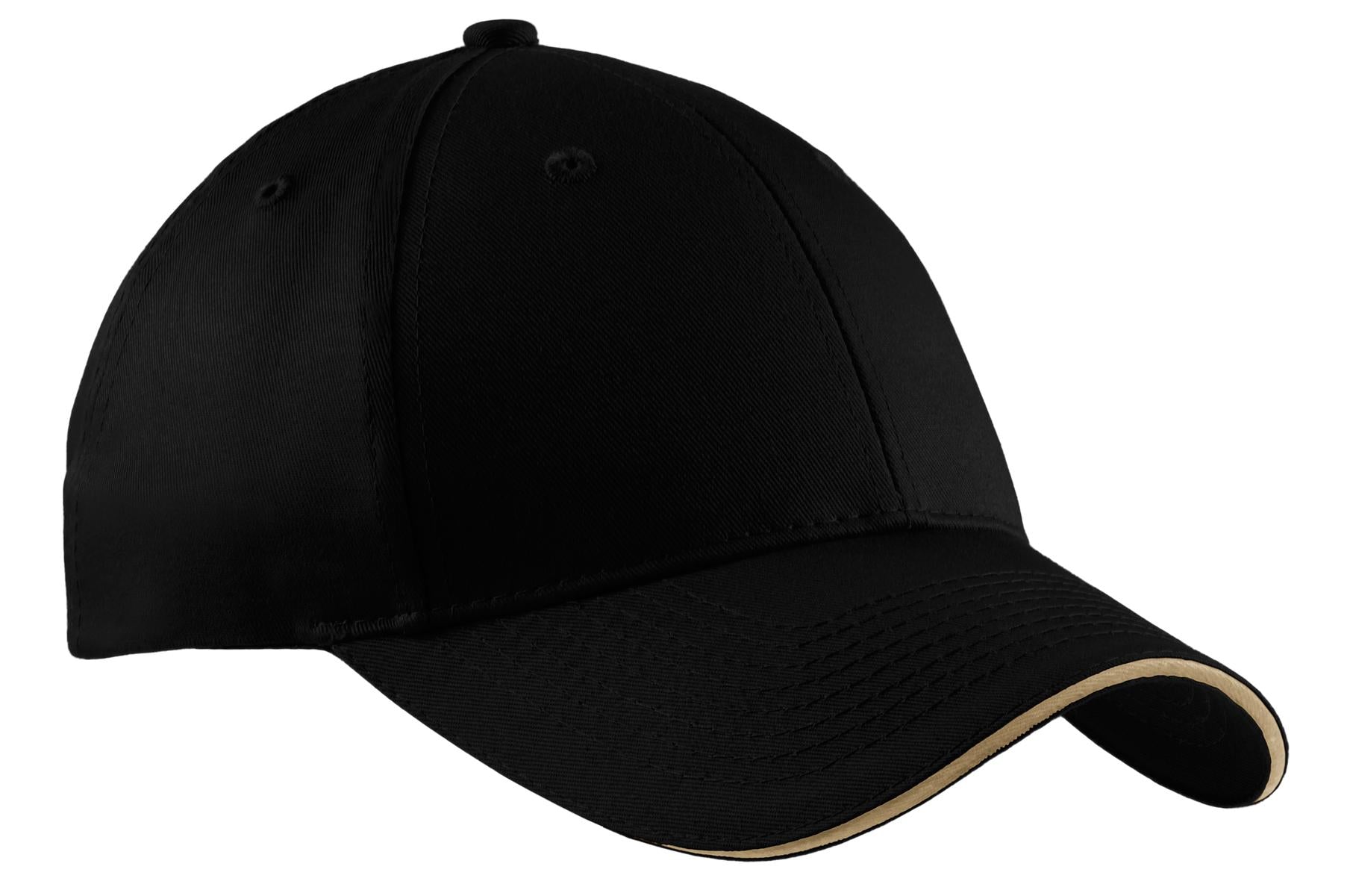Port Authority® Cotton Twill Sandwich Bill Cap.  CP85 - Black/ Khaki - OSFA