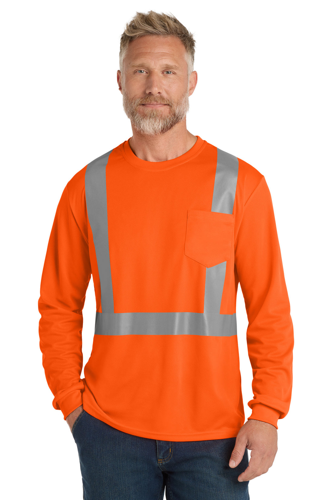 CornerStone ® ANSI 107 Class 2 Mesh Long Sleeve Tee. CS201 - Safety Orange - 2XL