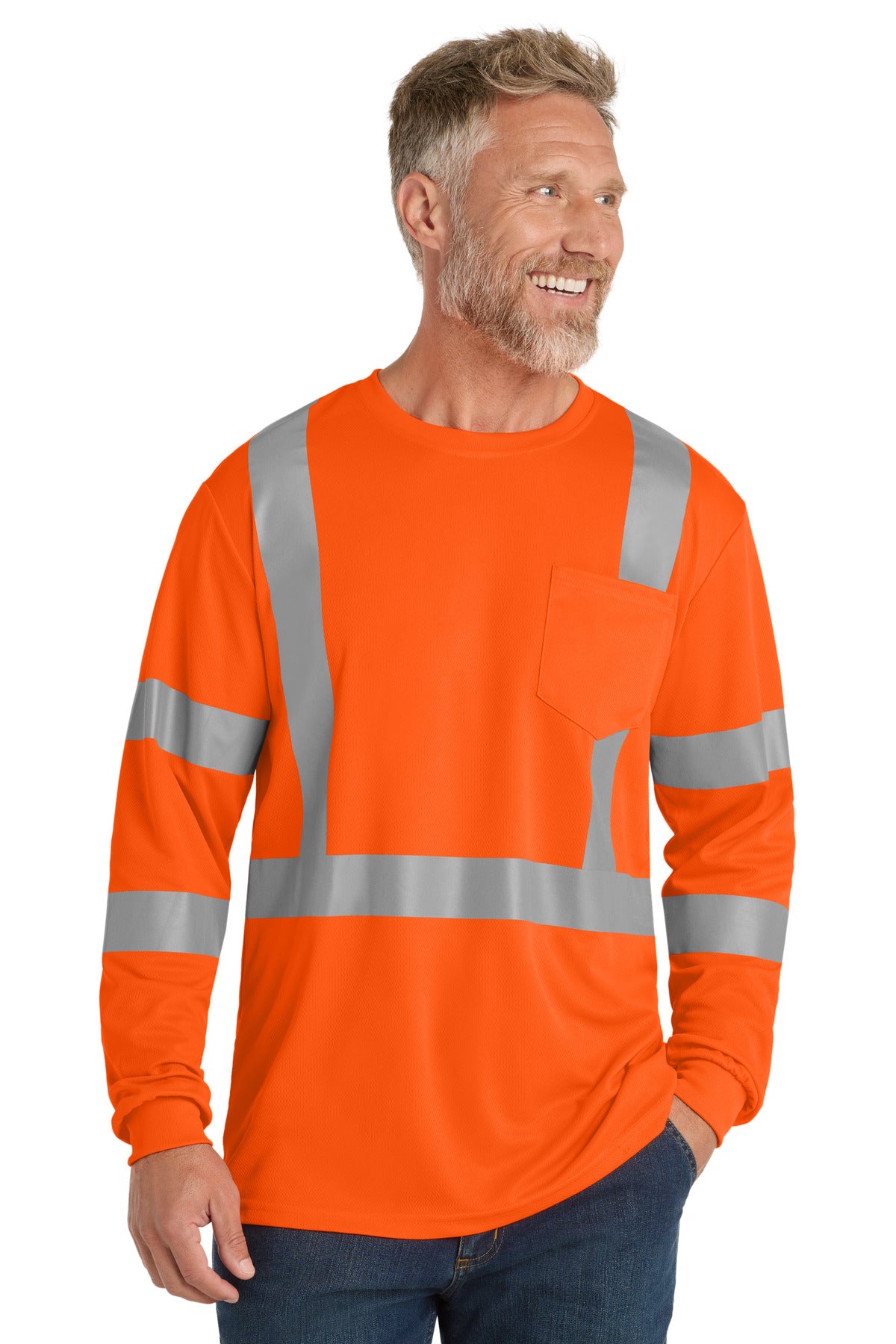 CornerStone ® ANSI 107 Class 3 Mesh Long Sleeve Tee. CS203 - Safety Orange - 2XL