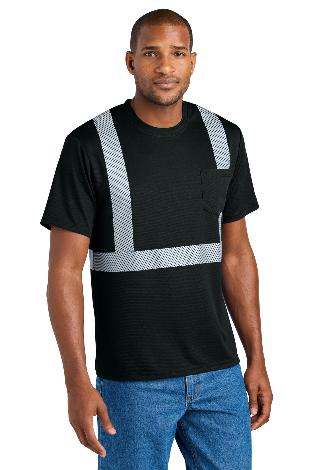 CornerStone® Enhanced Visibility Segmented Tape Tee CS206 - Black - 2XL