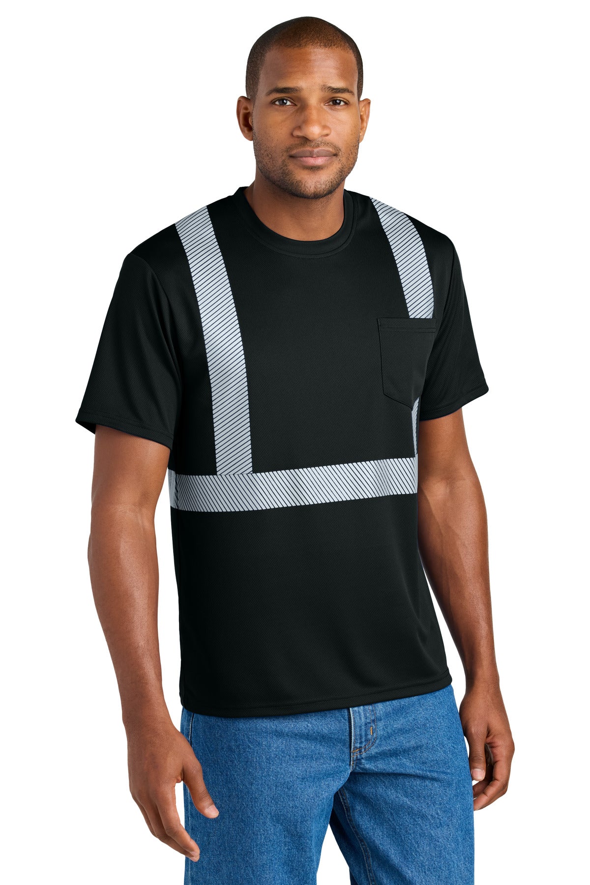 CornerStone® Enhanced Visibility Segmented Tape Tee CS206 - Black - 2XL