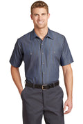 Red Kap® Short Sleeve Striped Industrial Work Shirt.  CS20 - Grey/ Blue - 2XLR