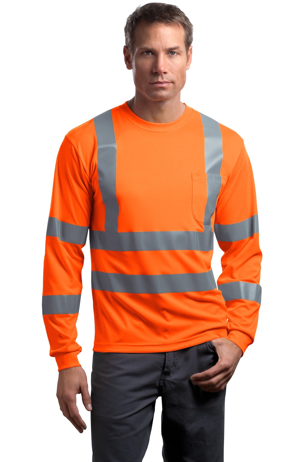 CornerStone® - ANSI 107 Class 3 Long Sleeve Snag-Resistant Reflective T-Shirt. CS409 - Safety Orange - 2XL