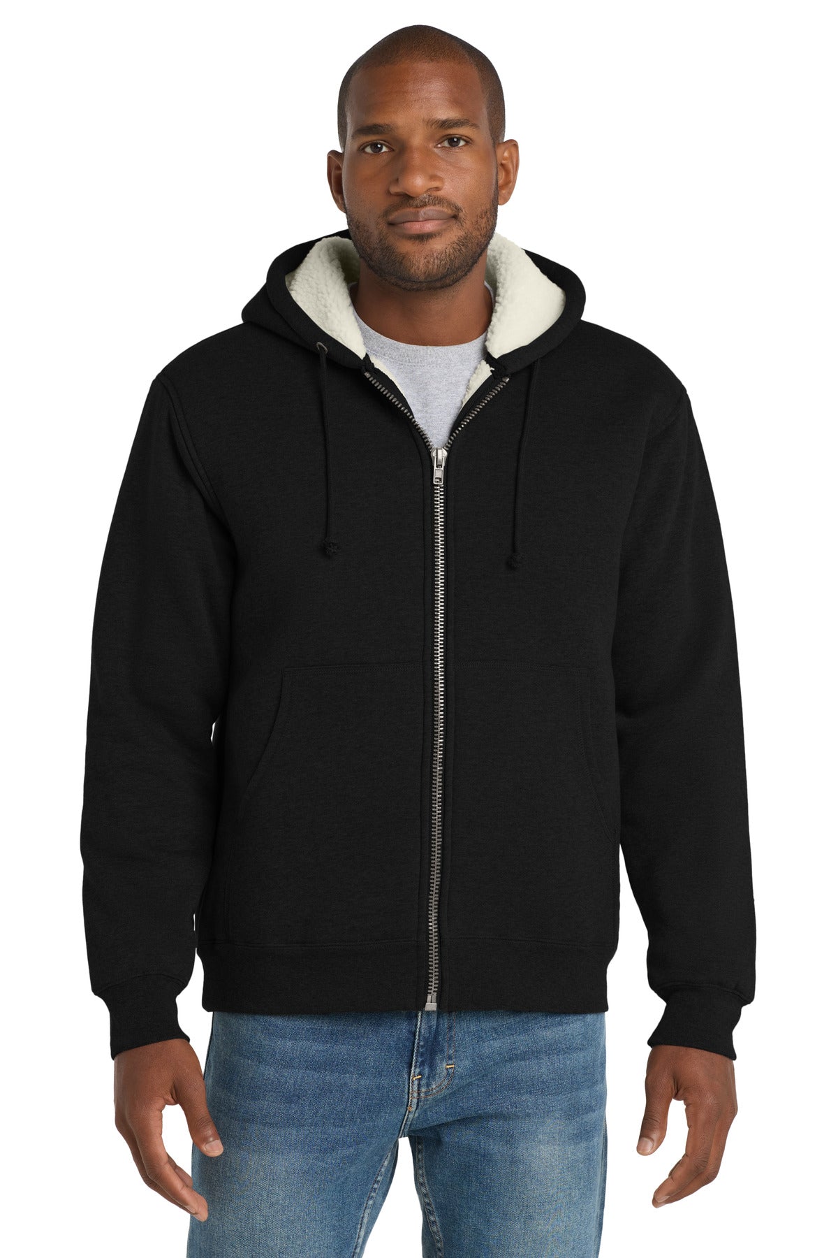 CornerStone® Heavyweight Sherpa-Lined Hooded Fleece Jacket. CS625 - Black - 2XL