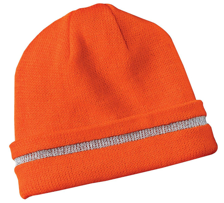 CornerStone® - Enhanced Visibility Beanie with Reflective Stripe.  CS800 - Safety Orange/ Reflective - OSFA
