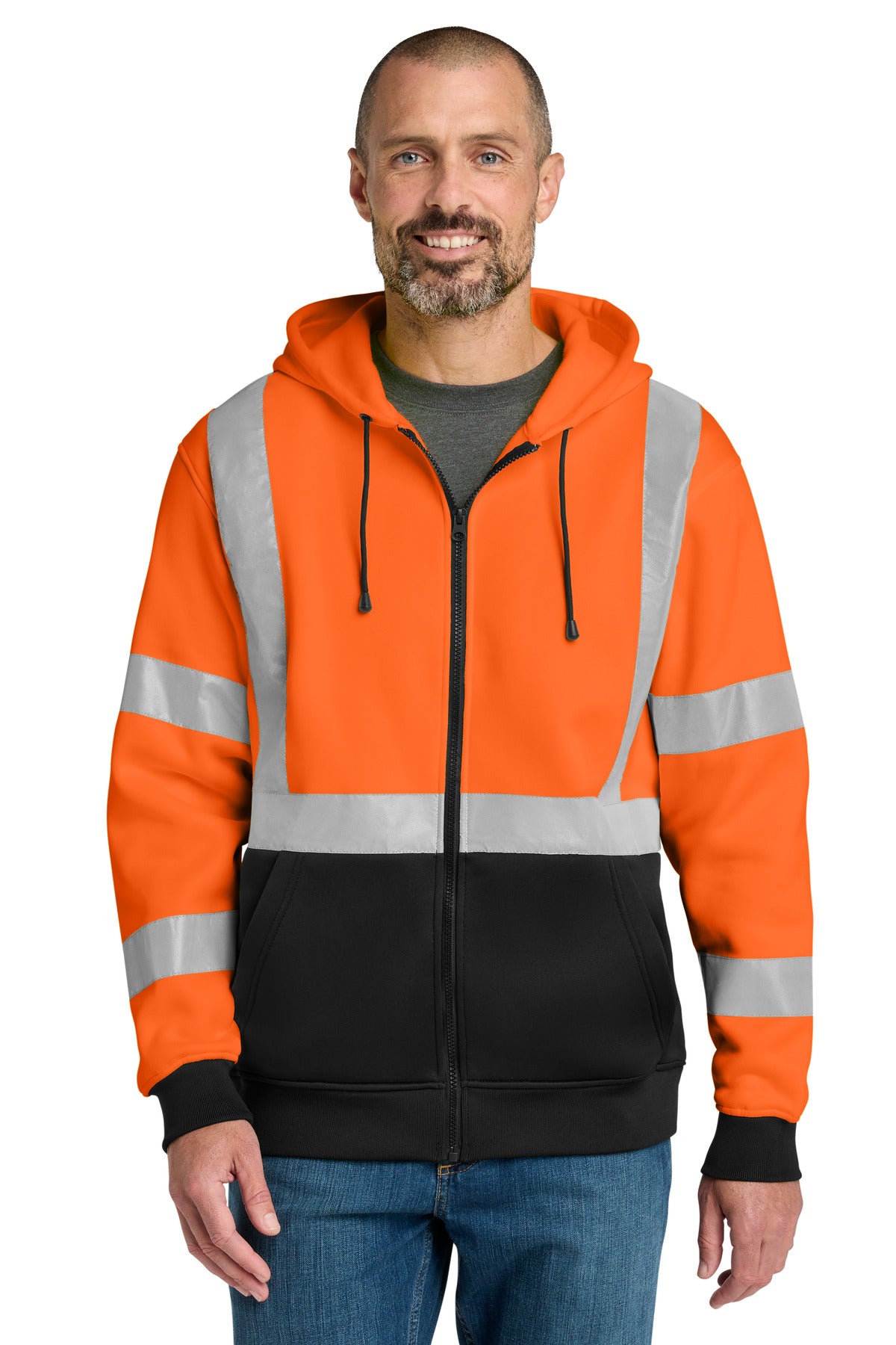 CornerStone® A107 Class 3 Heavy-Duty Fleece Full-Zip Hoodie CSF300 - Safety Orange - 2XL