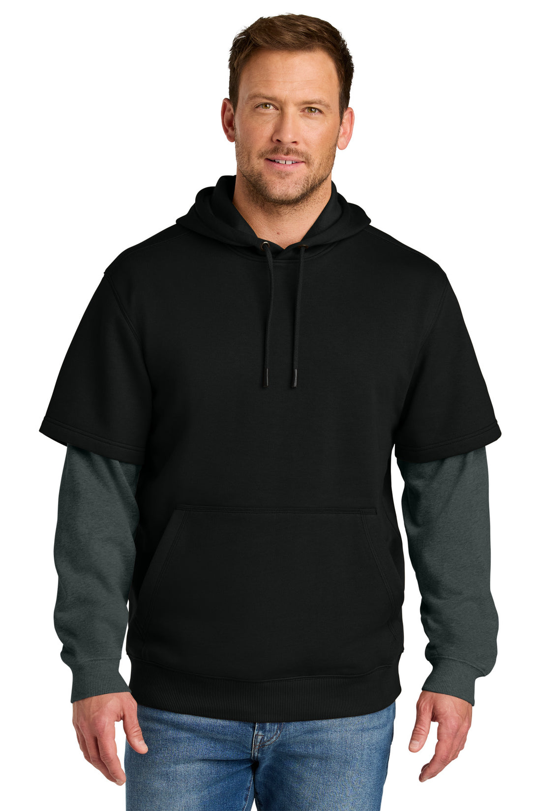 CornerStone® Tough Fleece Layered Hoodie CSF632 - Black/ Charcoal Heather - 2XL