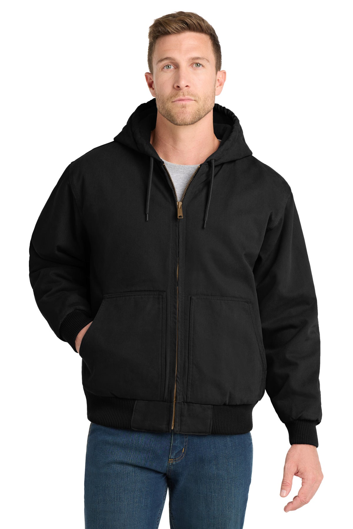 CornerStone® Washed Duck Cloth Insulated Hooded Work Jacket. CSJ41 - Black - 2XL