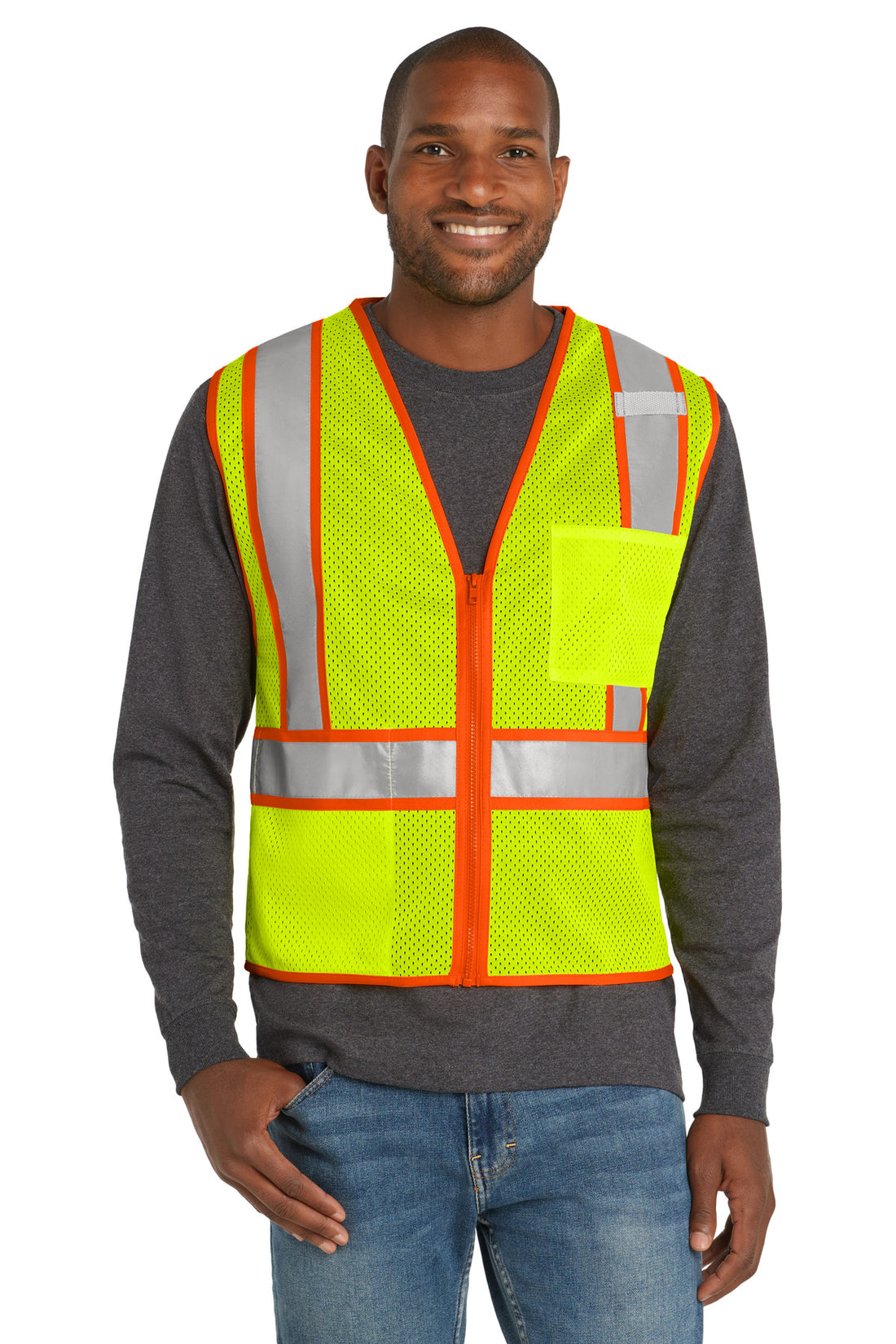 CornerStone ® ANSI 107 Class 2 Mesh Zippered Two-Tone Vest. CSV103 - Safety Yellow - 2/3X