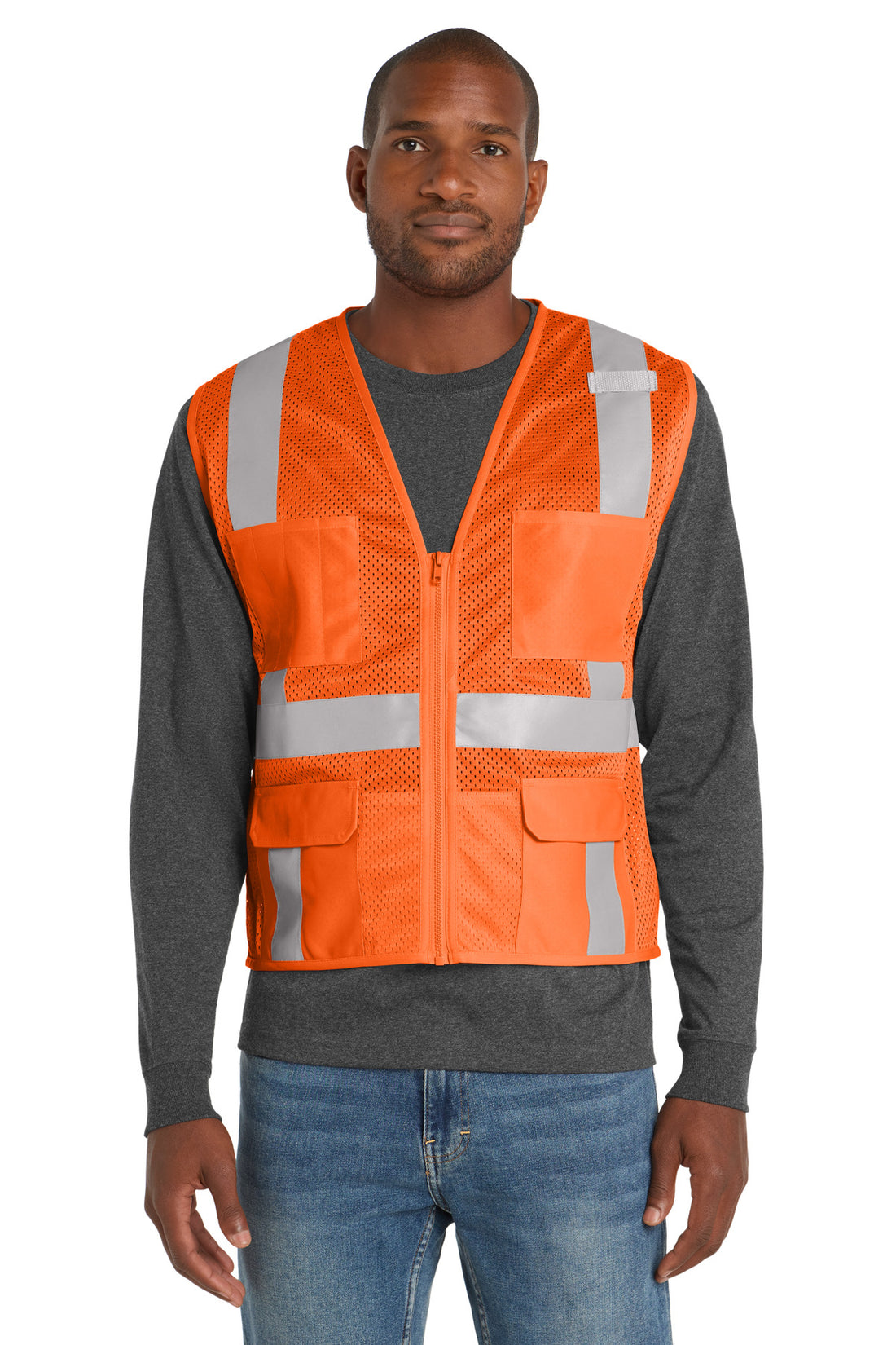 CornerStone ® ANSI 107 Class 2 Mesh Six-Pocket Zippered Vest. CSV104 - Safety Orange - 2/3X
